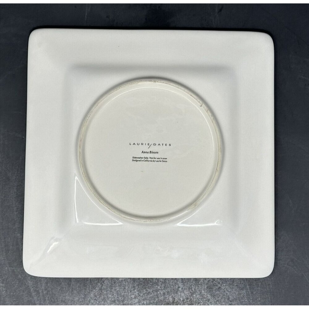 LAURIE GATES ANNA BLOOM BLACK Square Salad Luncheon Plate ~ Black Gray Flowers - Picture 4 of 9